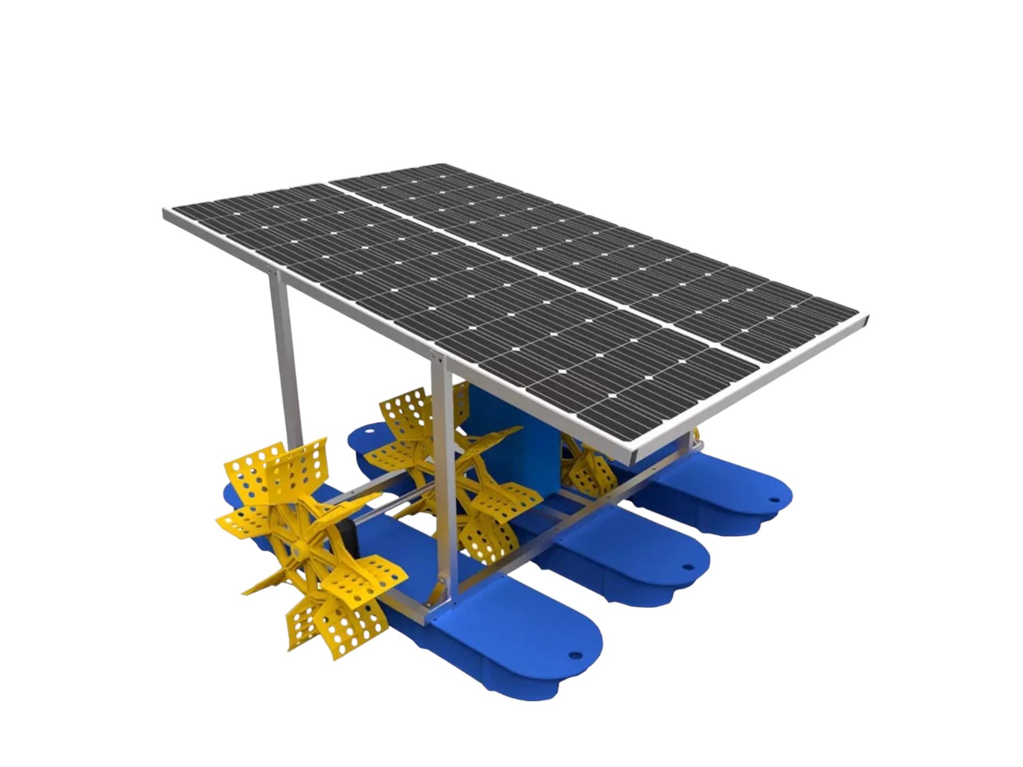 DC motor solar aerator 4 impeller paddle wheel aerator working in pond